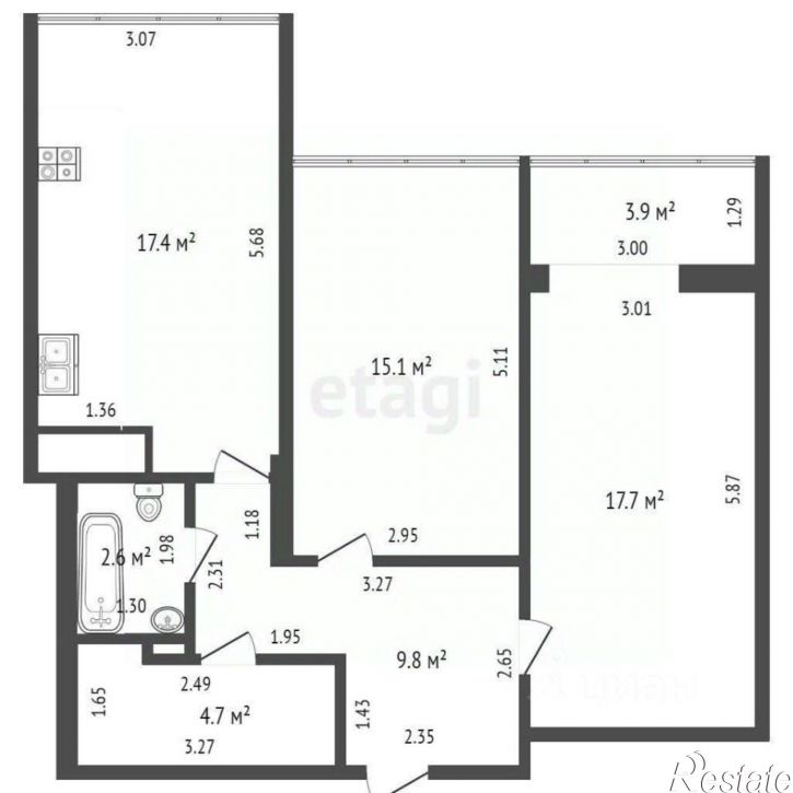 2-комн квартира ул Олега Анофриева, 1 3,  д. 1 3,  к. 3