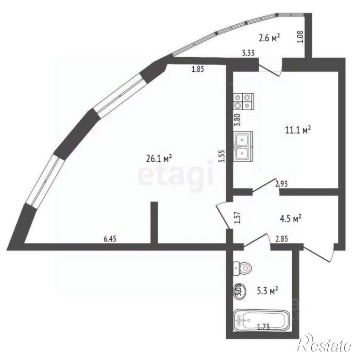 1-комн квартира Курзальная улица, 9,  д. 9
