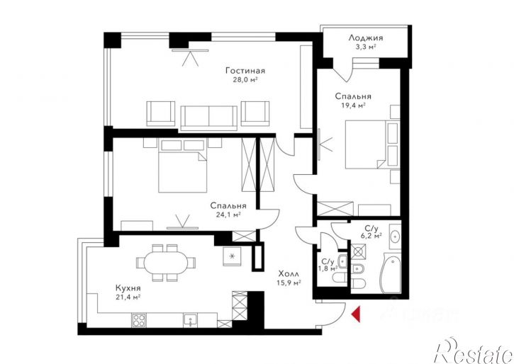 3-комн квартира Приморская улица, 3,  д. 3