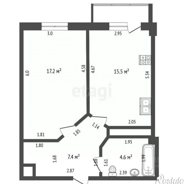 2-комн квартира ул Крымская, 22 21,  д. 22 21,  к. 21