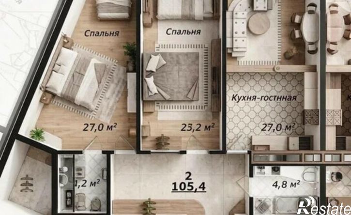 3-комн квартира ул Туристическая, 3 2,  д. 3 2,  к. 2