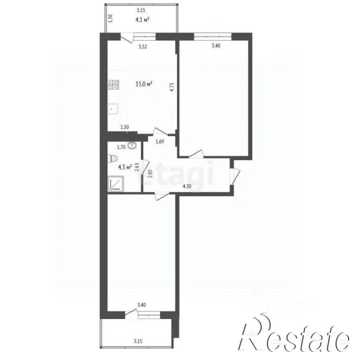 2-комн квартира Больничный переулок, 1 к1,  д. 1 к1